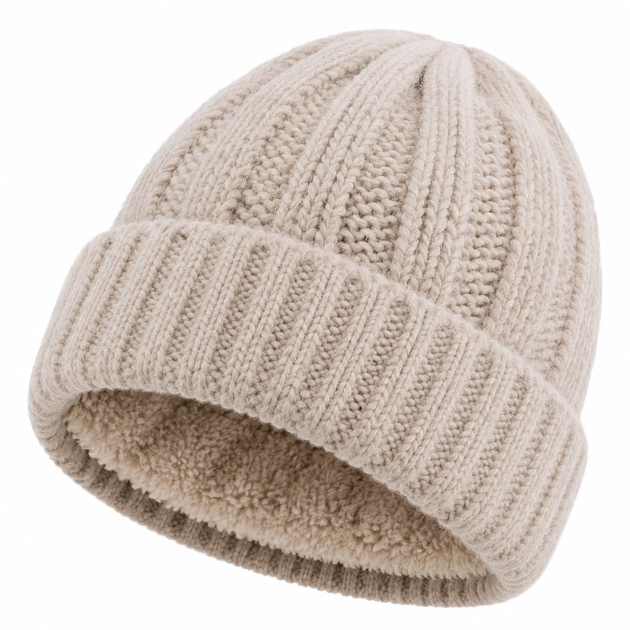 Berretto in maglia taglia unica beige con interno morbido - stile invernale