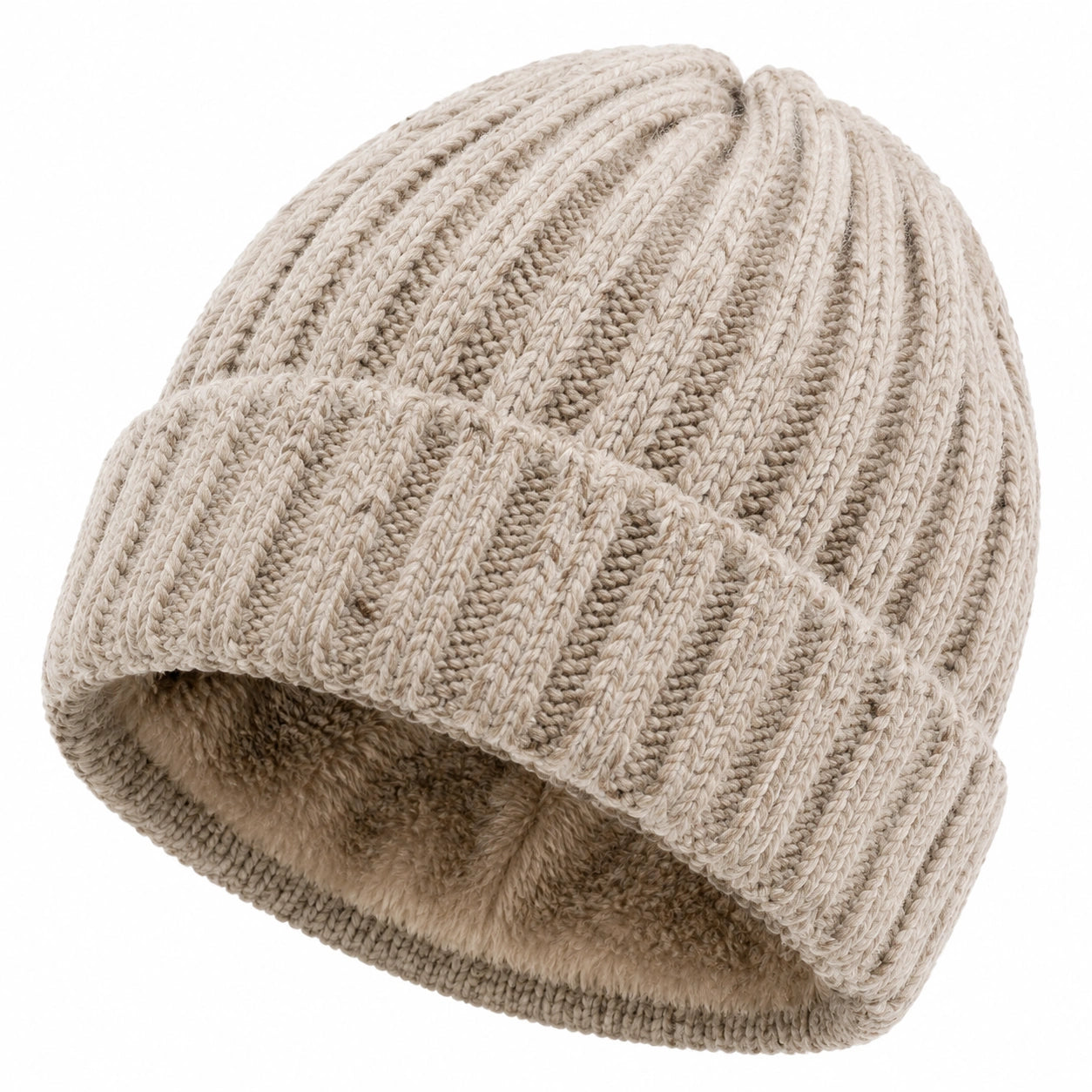 Berretto in maglia taglia unica color crema con fodera morbida - stile invernale