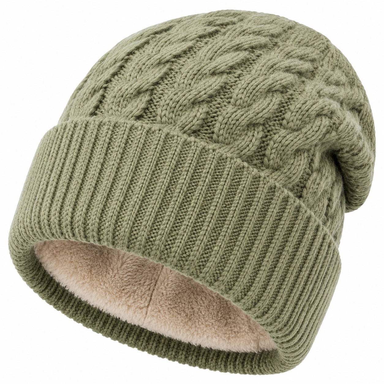 Berretto in maglia taglia unica verde salvia con fodera calda stile casual invernale