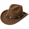 Cappello cowboy taglia unica marrone effetto scamosciato con fascia intrecciata stile western
