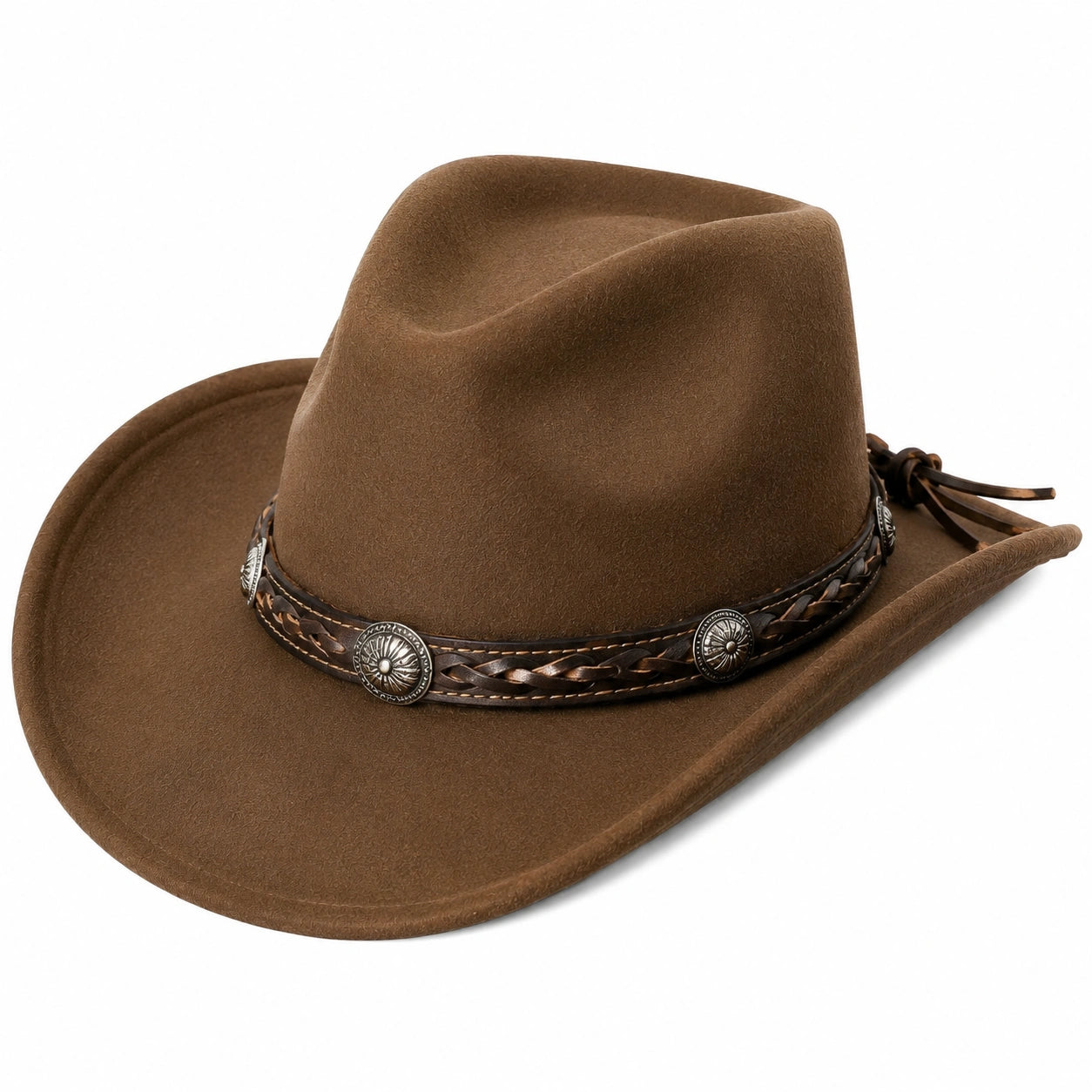 Cappello cowboy taglia unica marrone effetto scamosciato con fascia intrecciata stile western
