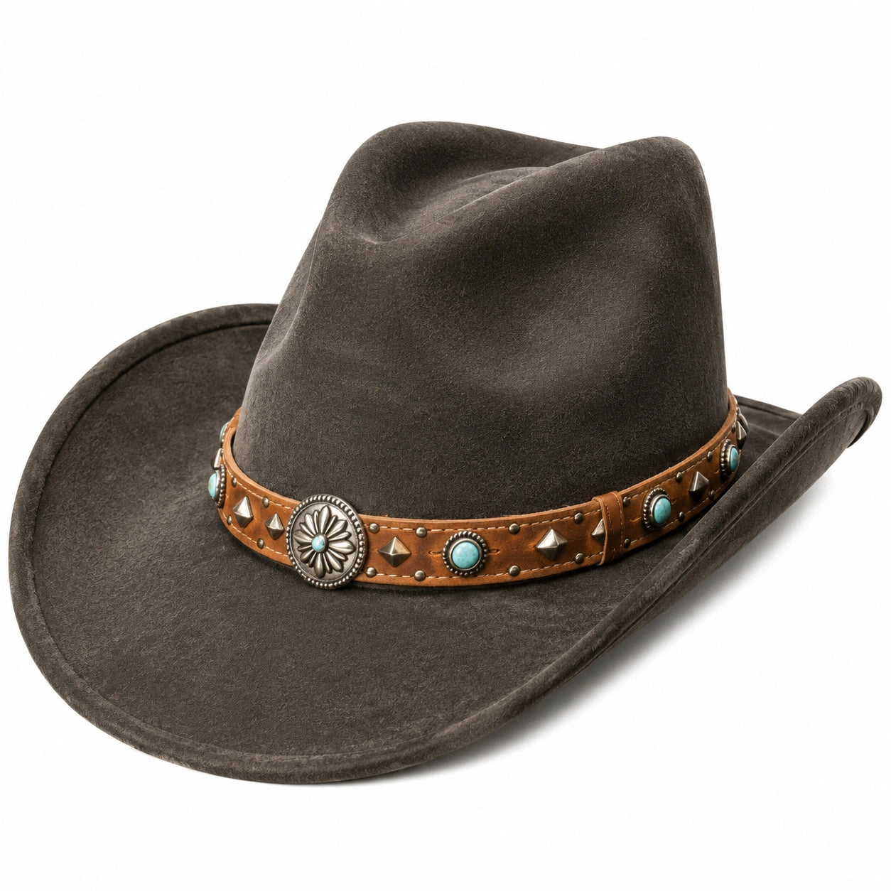 Cappello cowboy taglia unica in tessuto effetto scamosciato marrone con fascia decorativa stile western