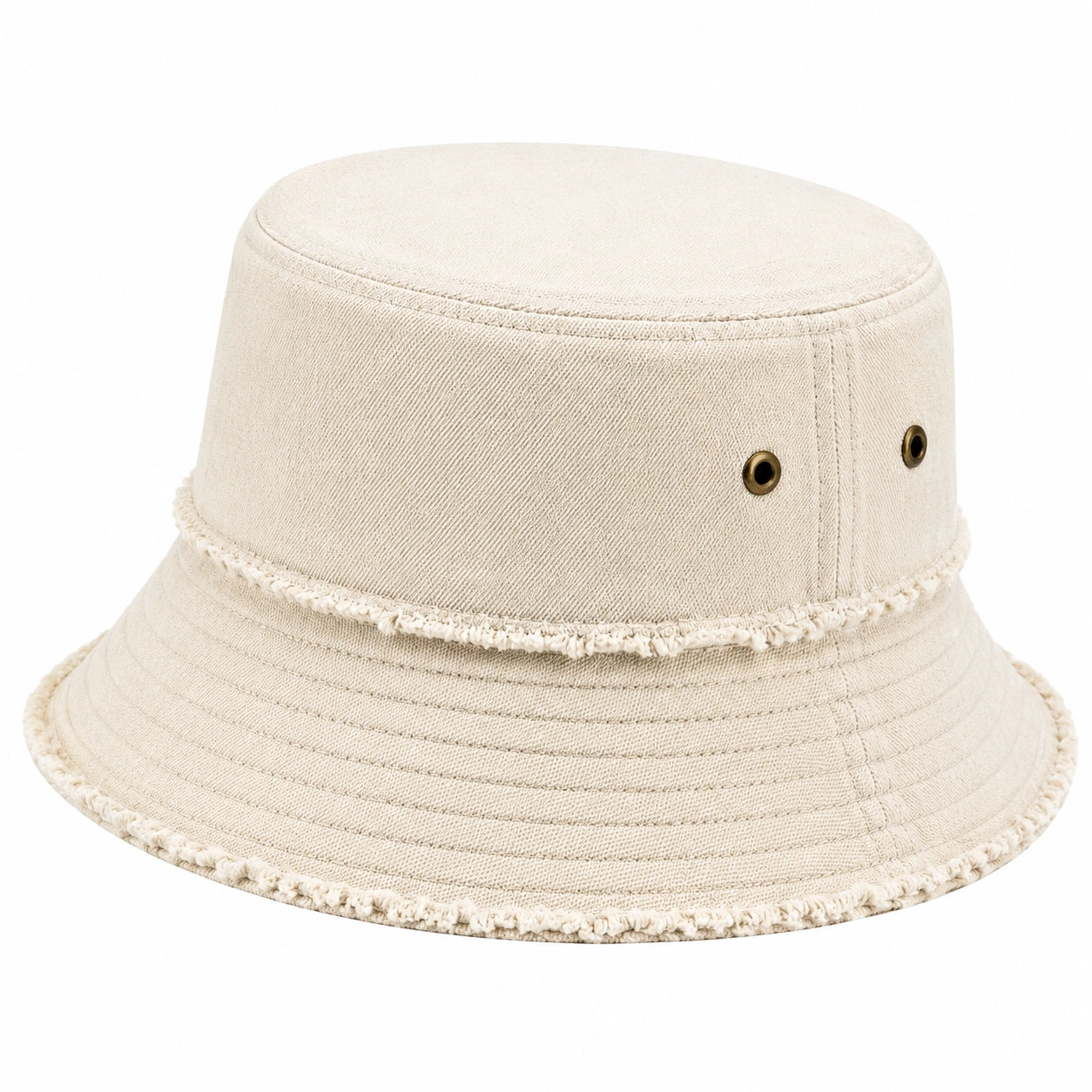 Cappello pescatore taglia unica in tessuto beige con occhielli stile casual