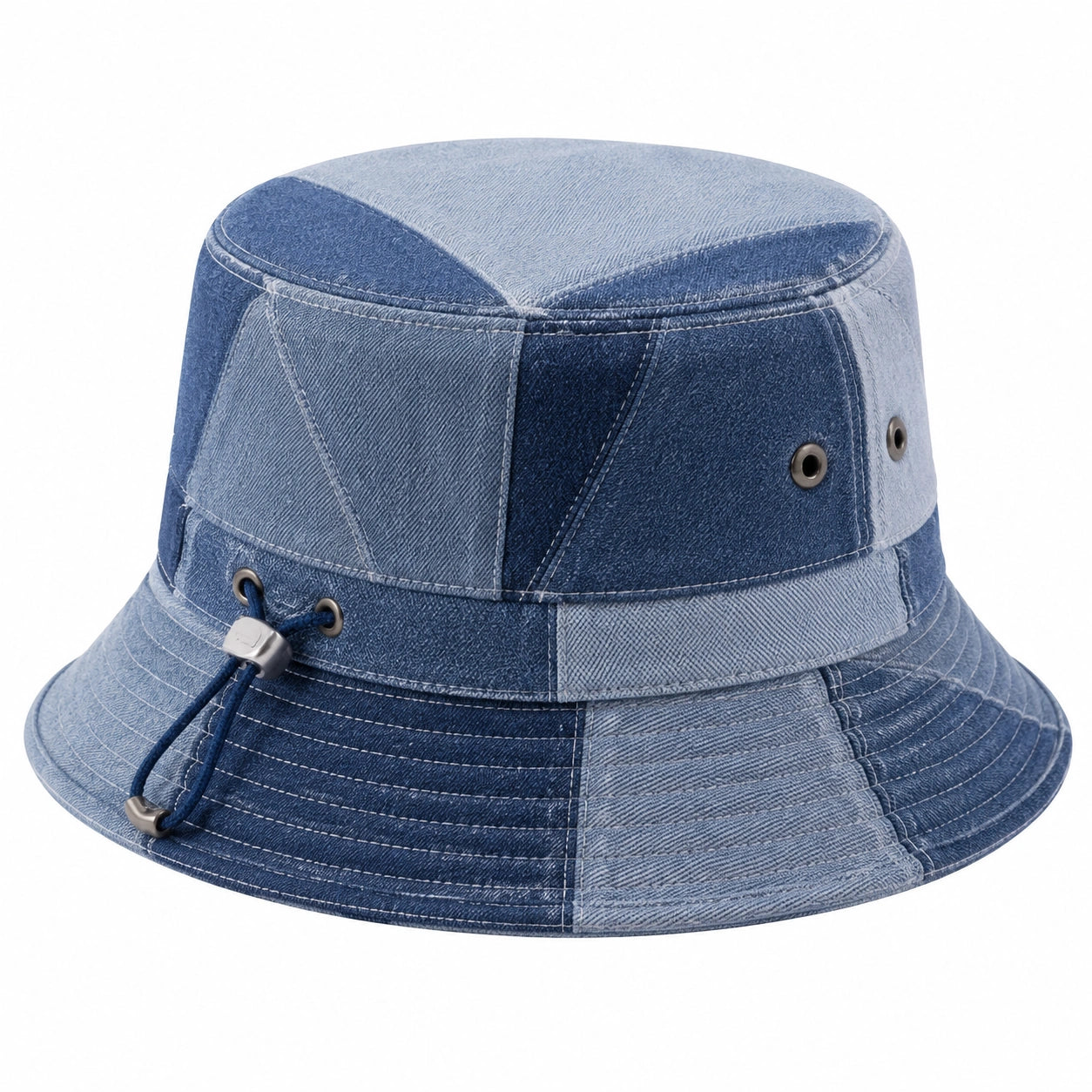 Cappello pescatore taglia unica in tessuto denim blu con cordoncino regolabile