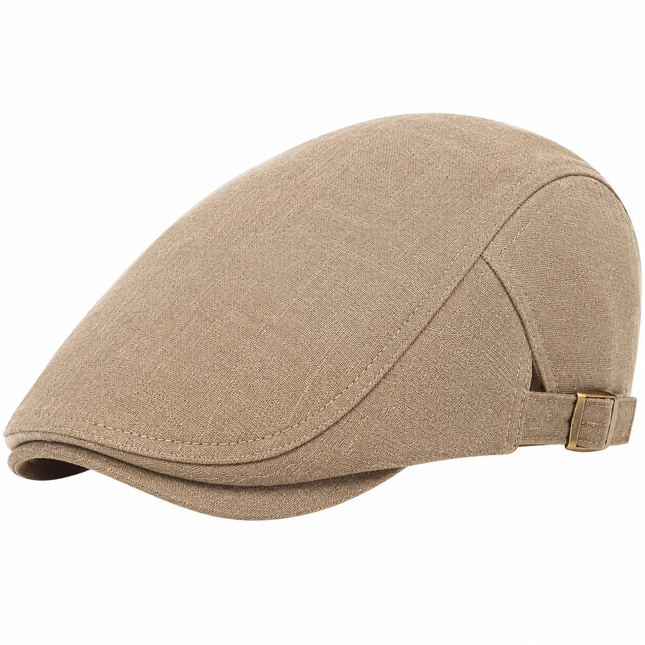 Berretto piatto taglia unica in tessuto beige con chiusura regolabile stile classico