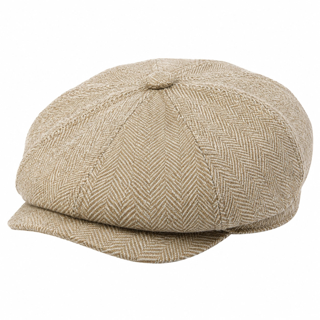 Coppola unisex taglia unica in tessuto beige a spina di pesce - stile classico