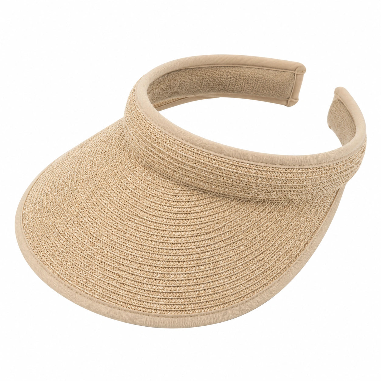 Visiera parasole taglia unica in fibra intrecciata beige - aperta regolabile per attività all'aperto