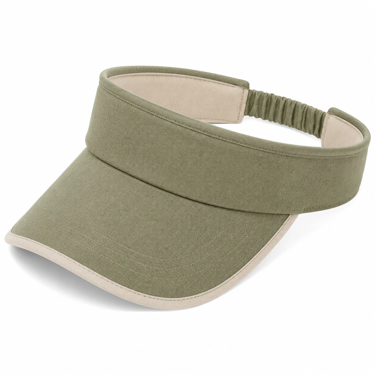 Visiera sportiva taglia unica in tessuto verde salvia con bordo beige - regolabile per attività all'aperto